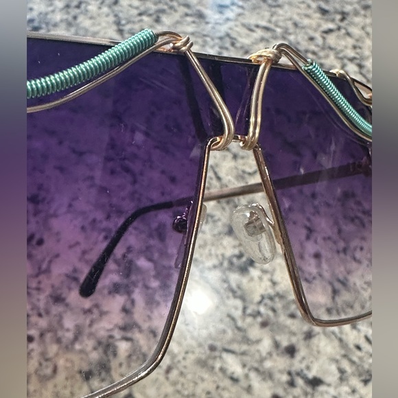 Large Aviator Sunglasses Gold Teal Purple, Artisan Made Unique Festival Unisex - Picture 12 of 15
